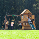 Mountpeak Kazbek Swing Set & Playhouse with Climbing Wall & Kitchen