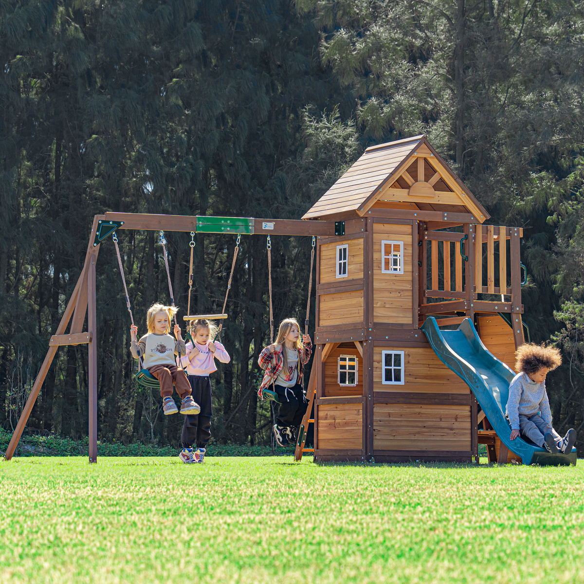 Mountpeak Kazbek Swing Set & Playhouse with Climbing Wall & Kitchen