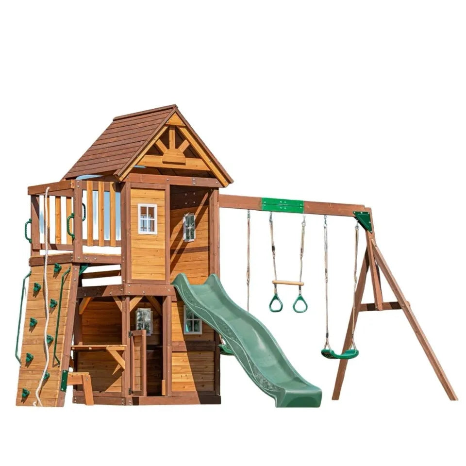 Mountpeak Kazbek Swing Set & Playhouse with Climbing Wall & Kitchen