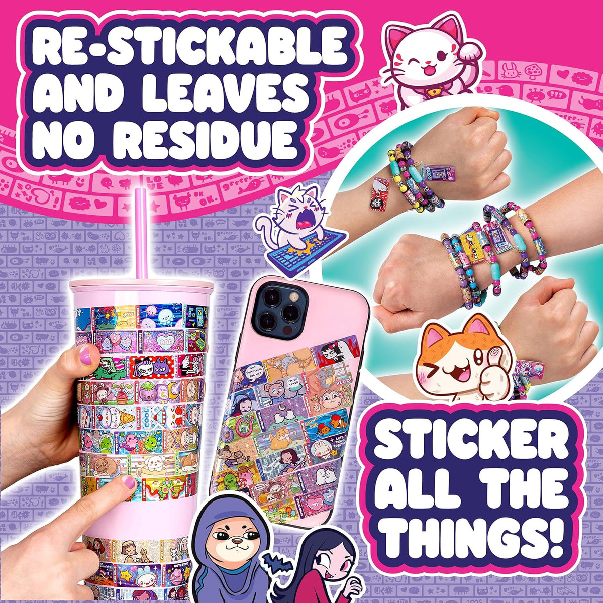 أشغال يدوية - Sticki Rolls Series ٢ Wearable Sticker Bracelet & Exclusive Character Pendant