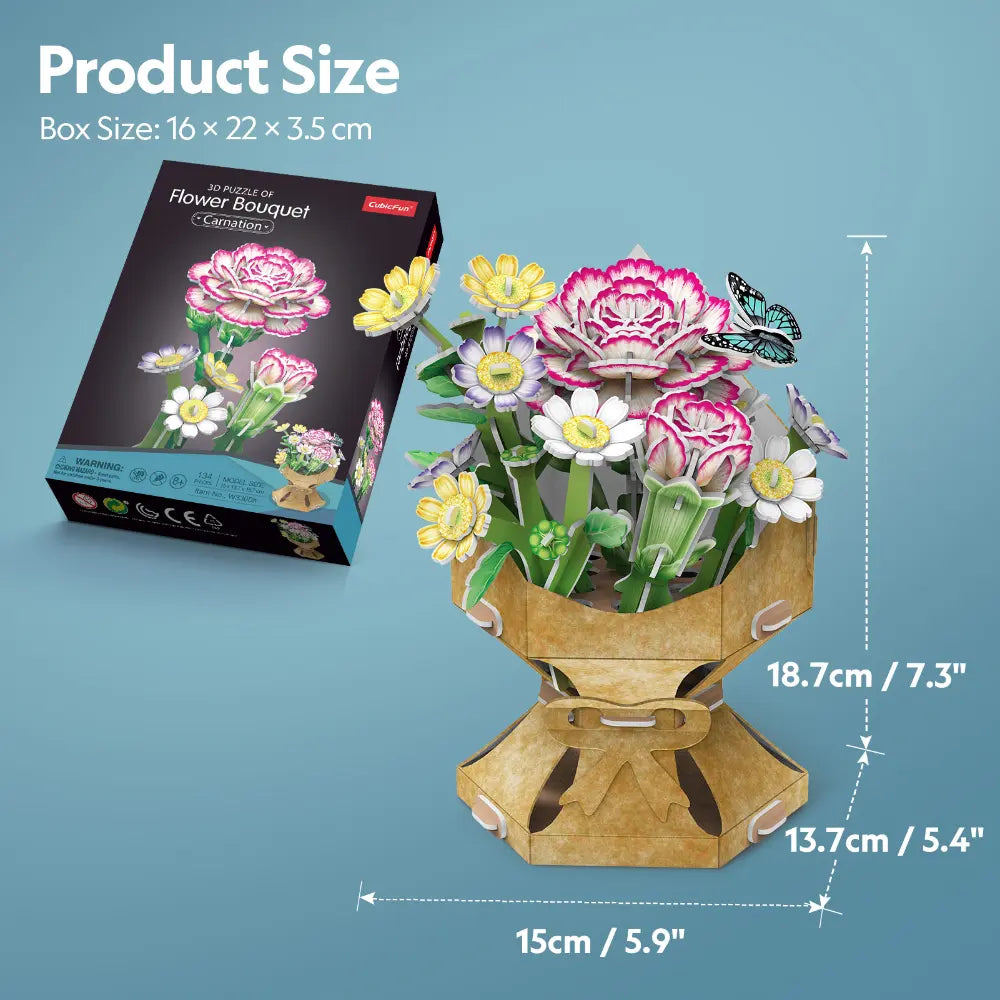 3D Puzzle Carnation Flower Bouquet 134 Pcs