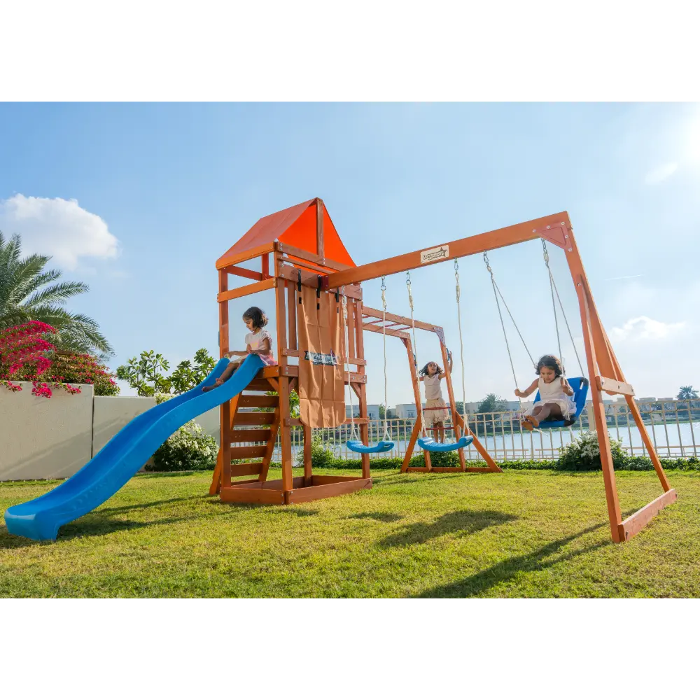 Dynamic Sports Olympia Wooden Swing Set with Slide & Monkey Bars