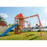 Dynamic Sports Olympia Wooden Swing Set with Slide & Monkey Bars