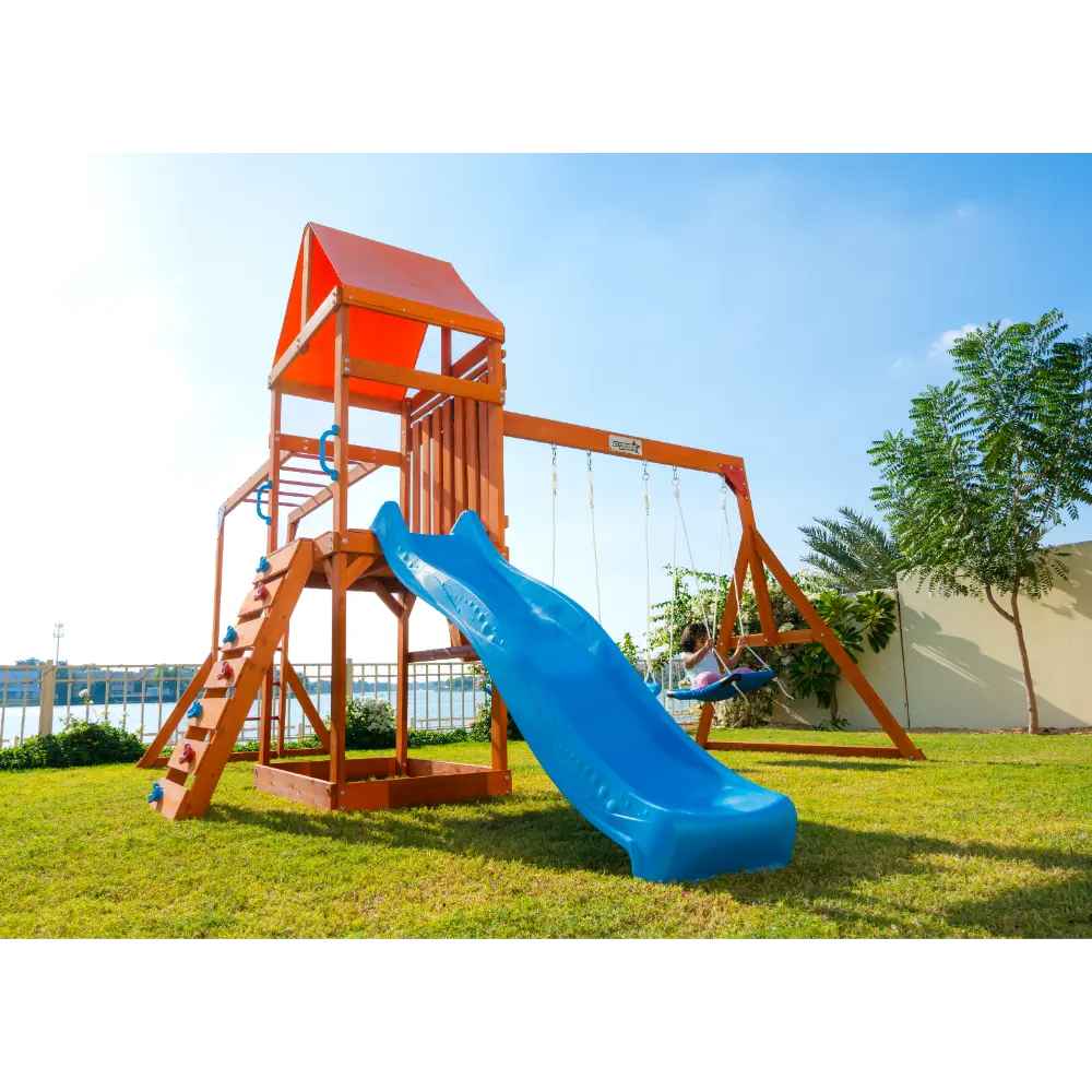 Dynamic Sports Olympia Wooden Swing Set with Slide & Monkey Bars