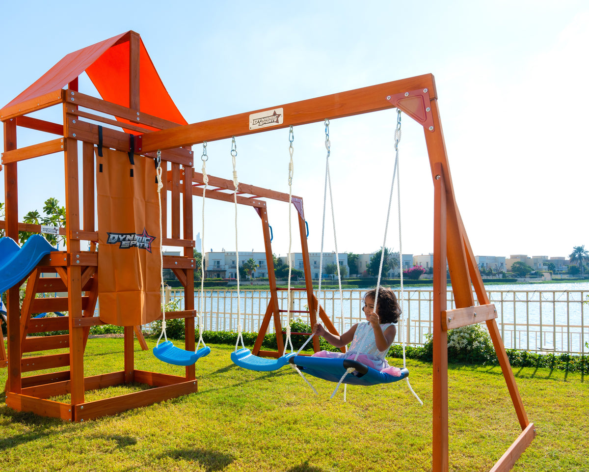 Dynamic Sports Olympia Wooden Swing Set with Slide & Monkey Bars