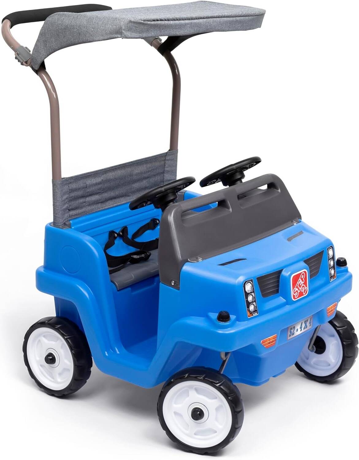 Side-By-Side Push Around SUV Ride-On Car for 2 Kids with Push Handle