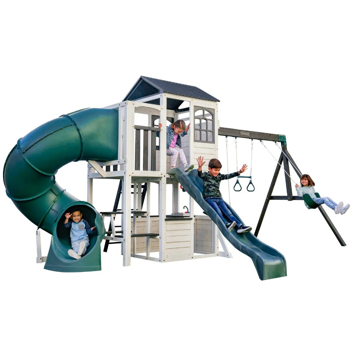 KidKraft Wrangler Way Swing Set Outdoor Wooden Backyard Playset for Kids